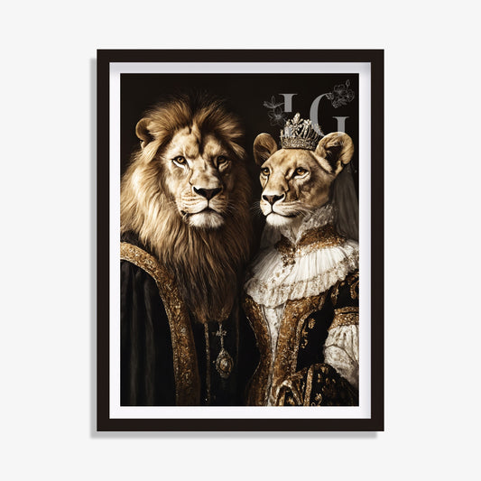 Lion Couple Portrait - Renaissance Animal Portrait