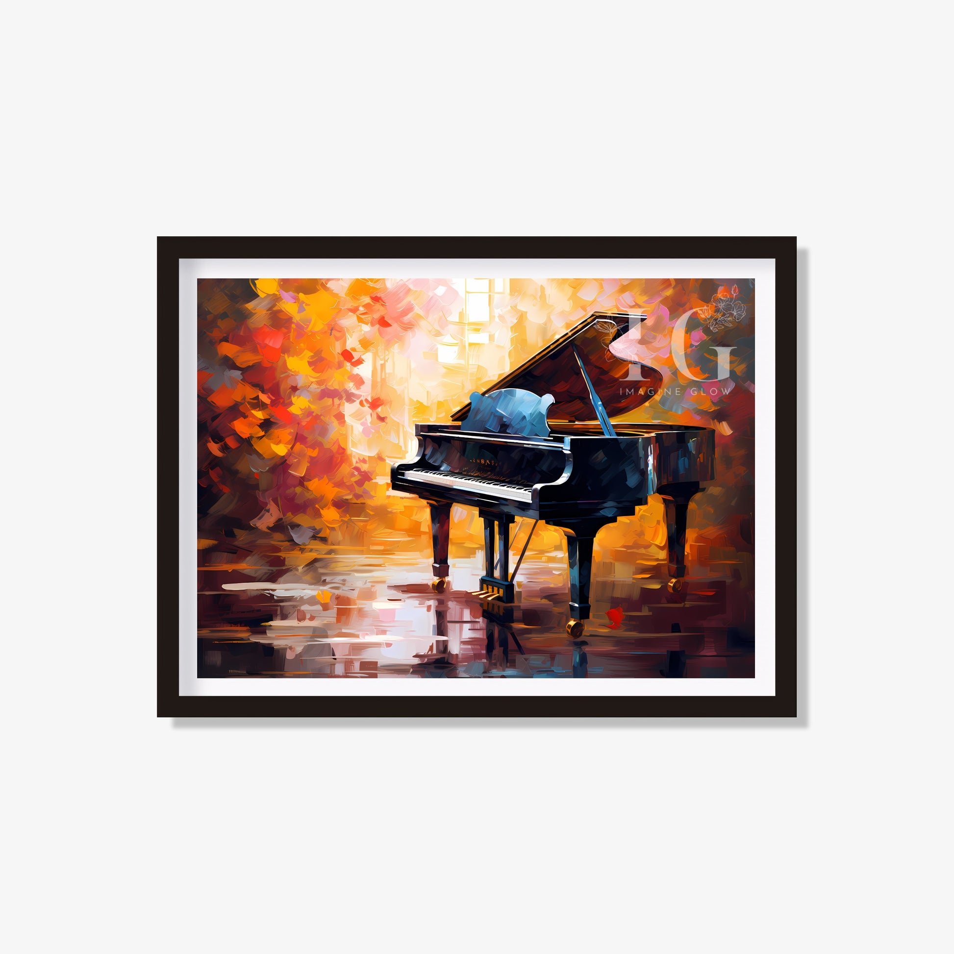 Elegant wall art featuring a classic piano illustration