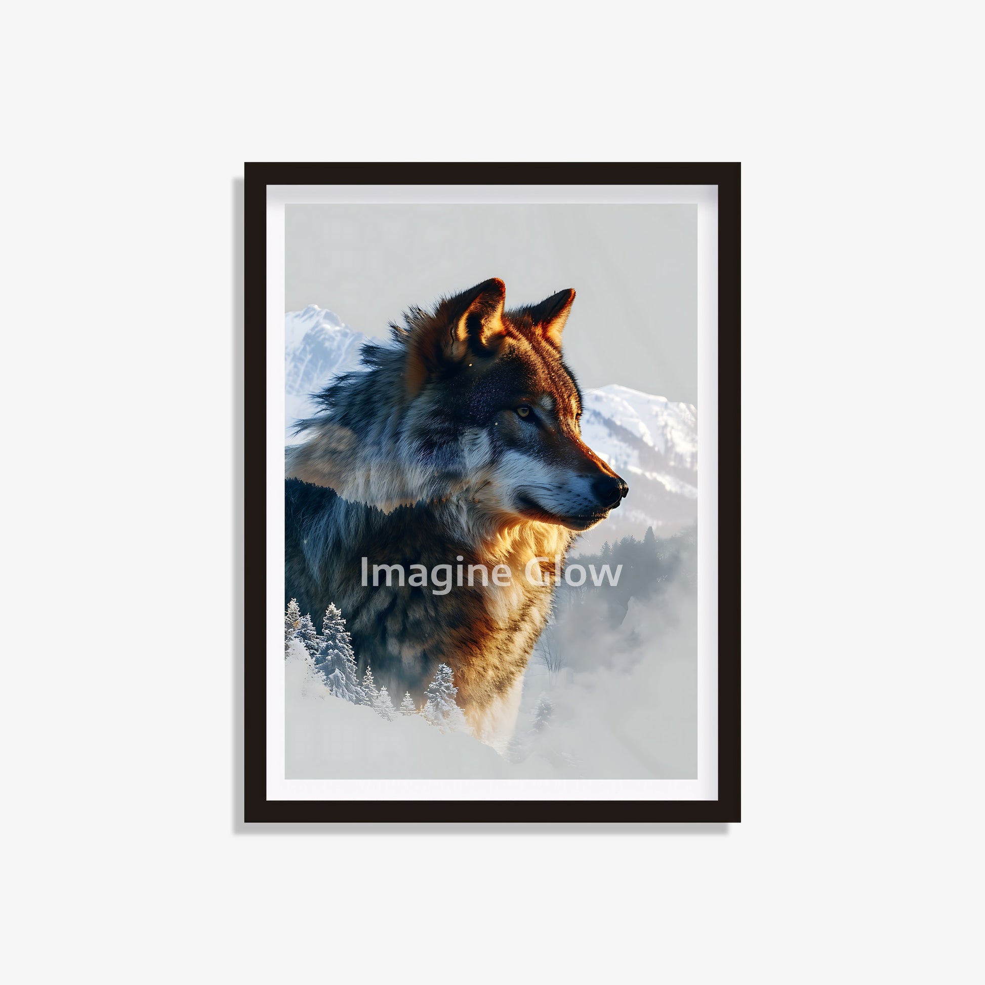 Elegant decor showcasing a wolf silhouette blended with winter scenery