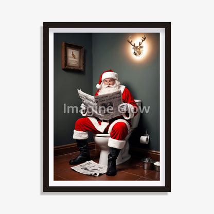 Playful holiday decor featuring Santa reading a newspaper, available as printable art.