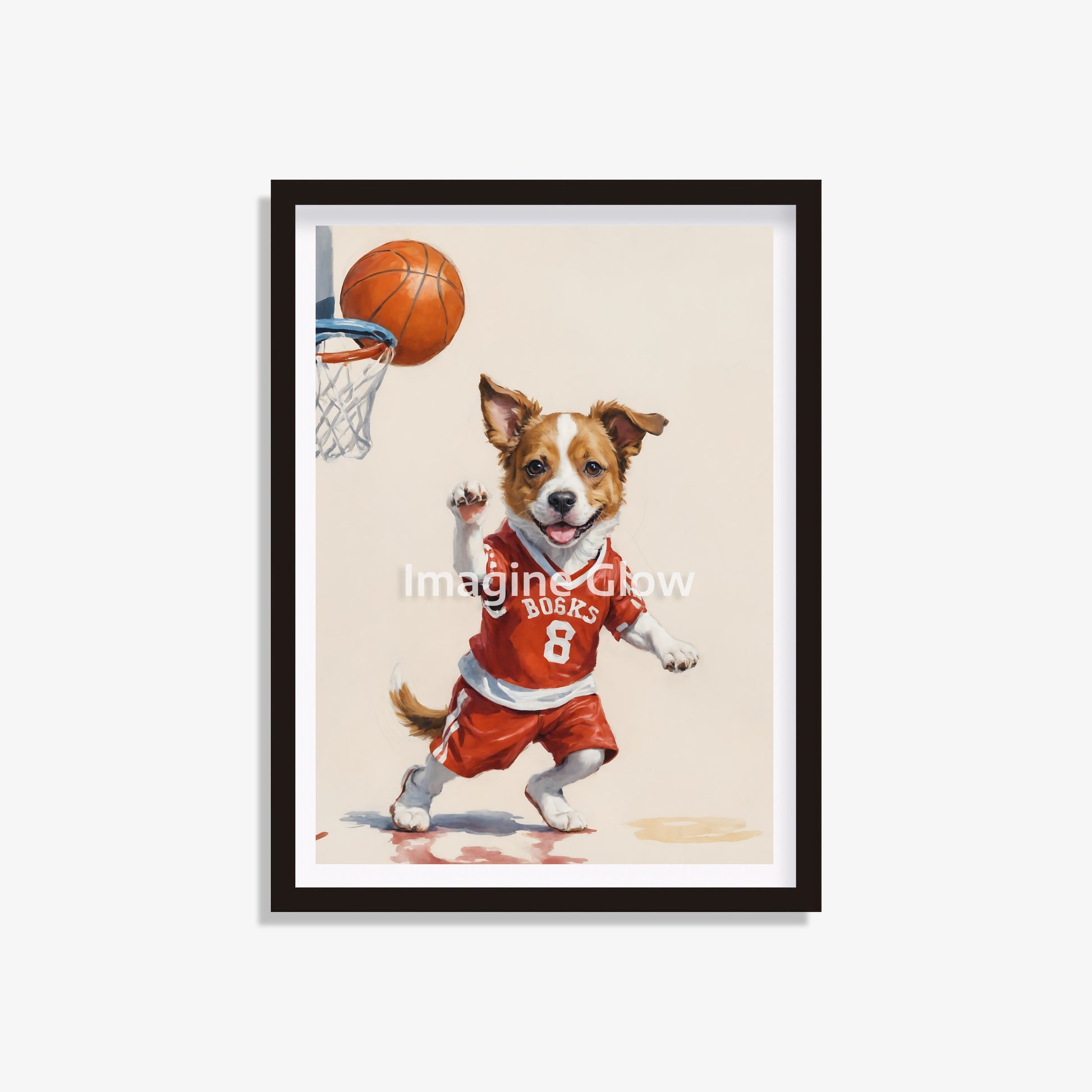 Dog basketball art printable featuring a playful dog in action