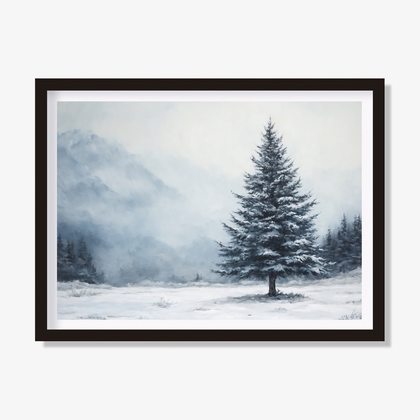 Peaceful foggy mountain scene for adding tranquility to your space

