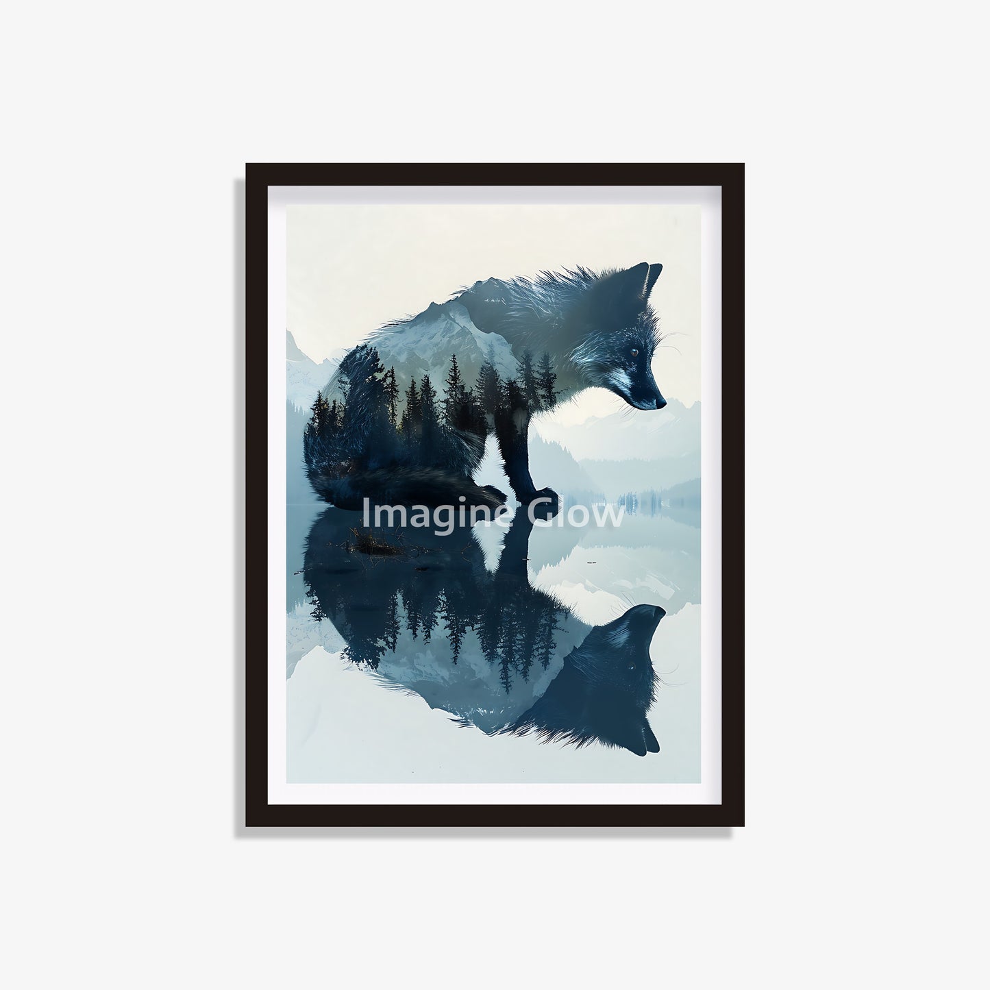 Printable fox double exposure wall art with winter theme