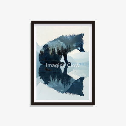 Printable fox double exposure wall art with winter theme