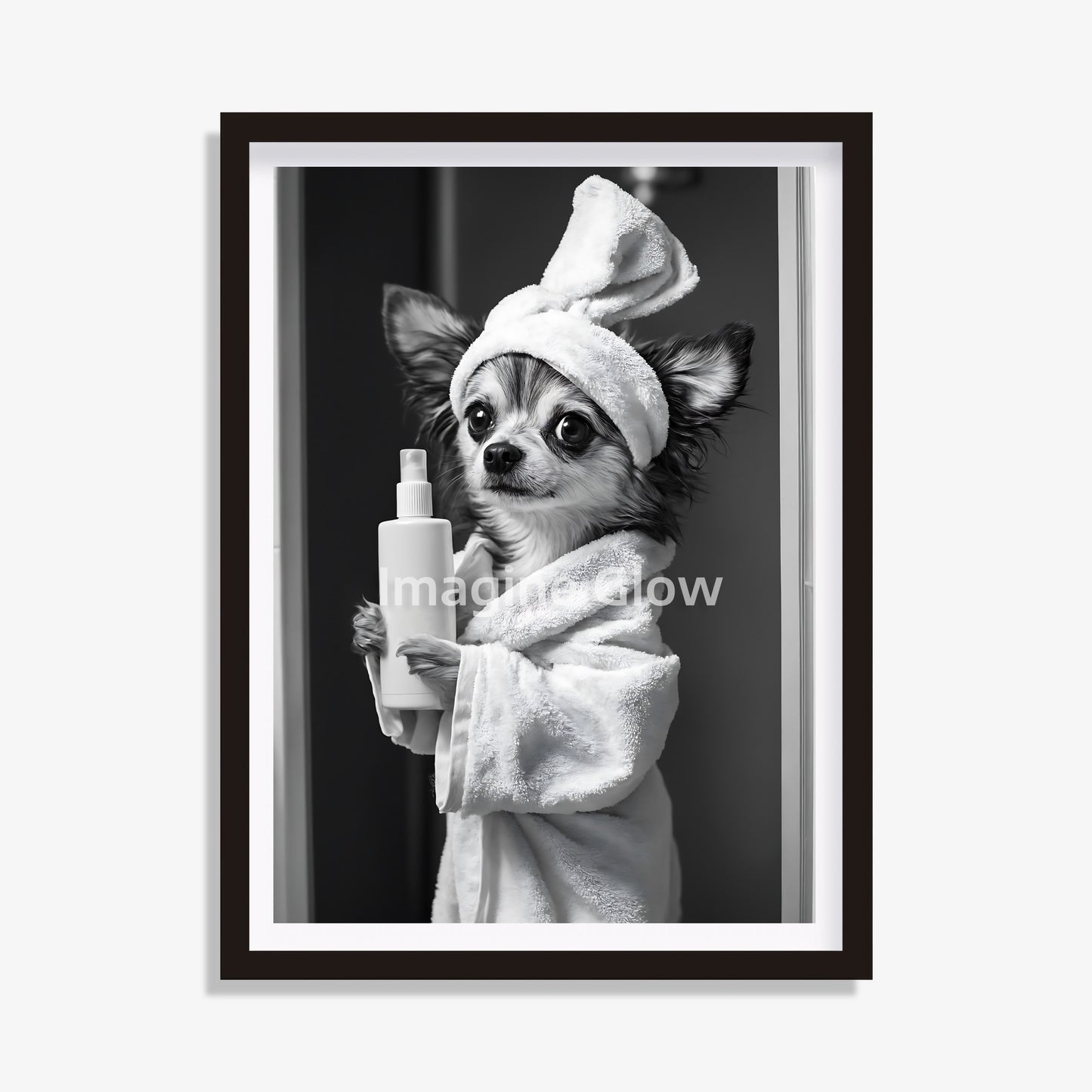 Funny Papillon dog bathroom artwork in black and white
