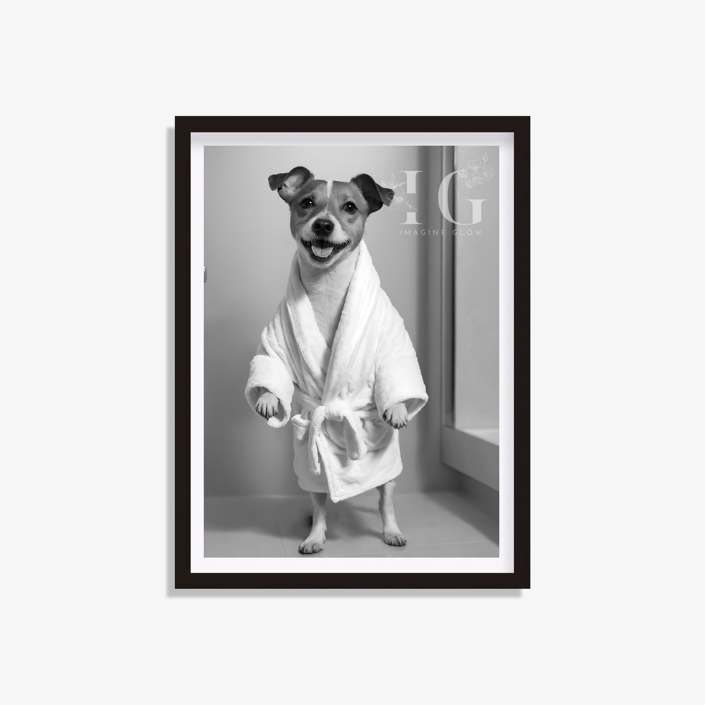 Jack Russell Terrier in bathrobe printable featuring a cute dog illustration