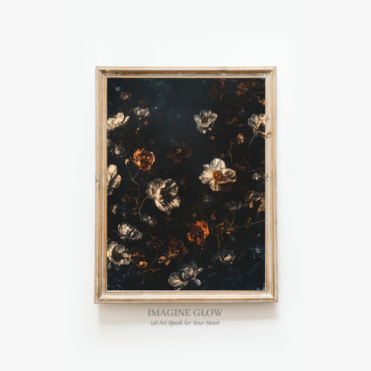 Printable moody dark floral print for vintage wall decor