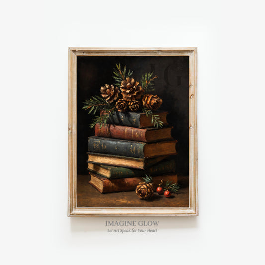 Vintage rustic book collection for cozy holiday home decoration