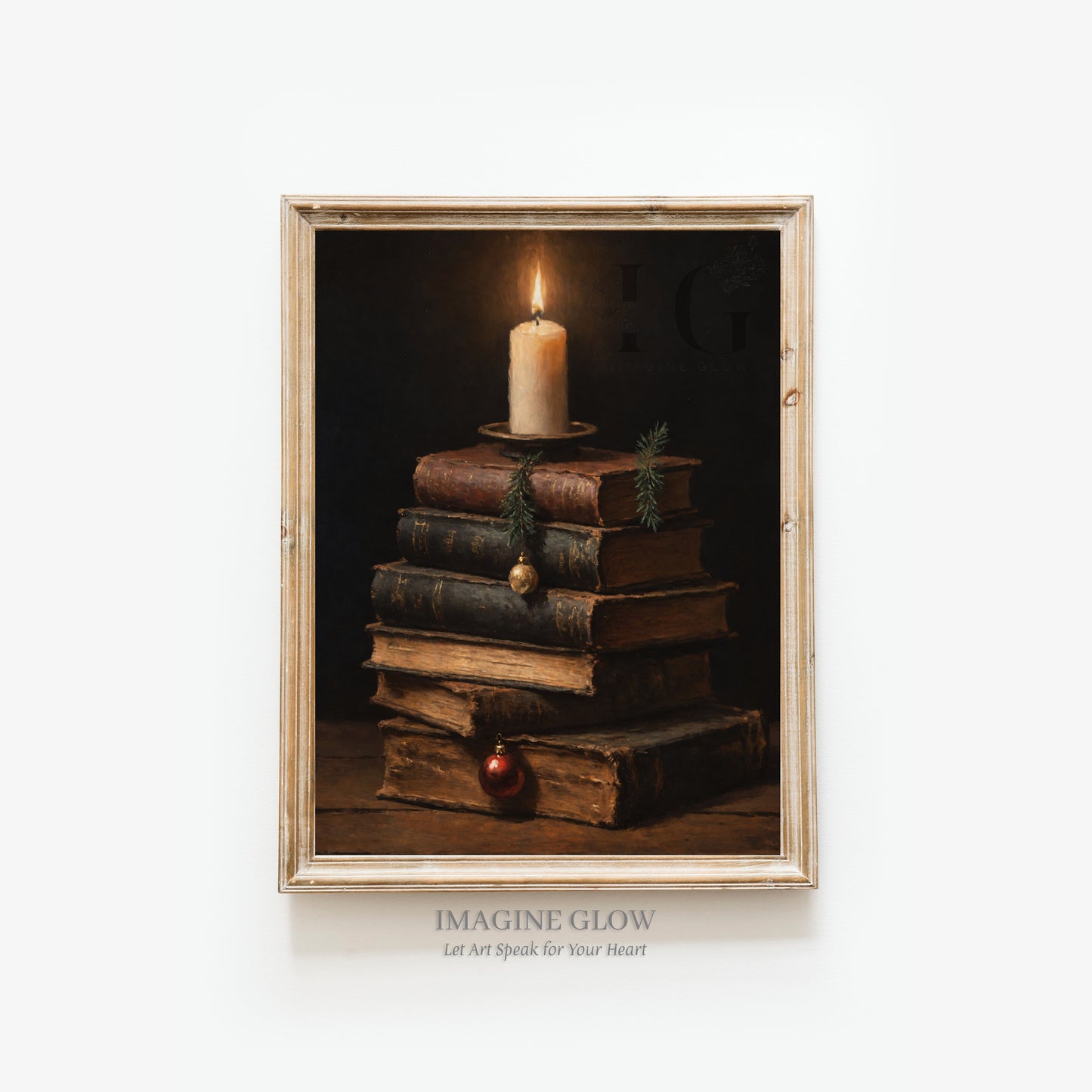 Printable rustic old books art print for festive wall decor