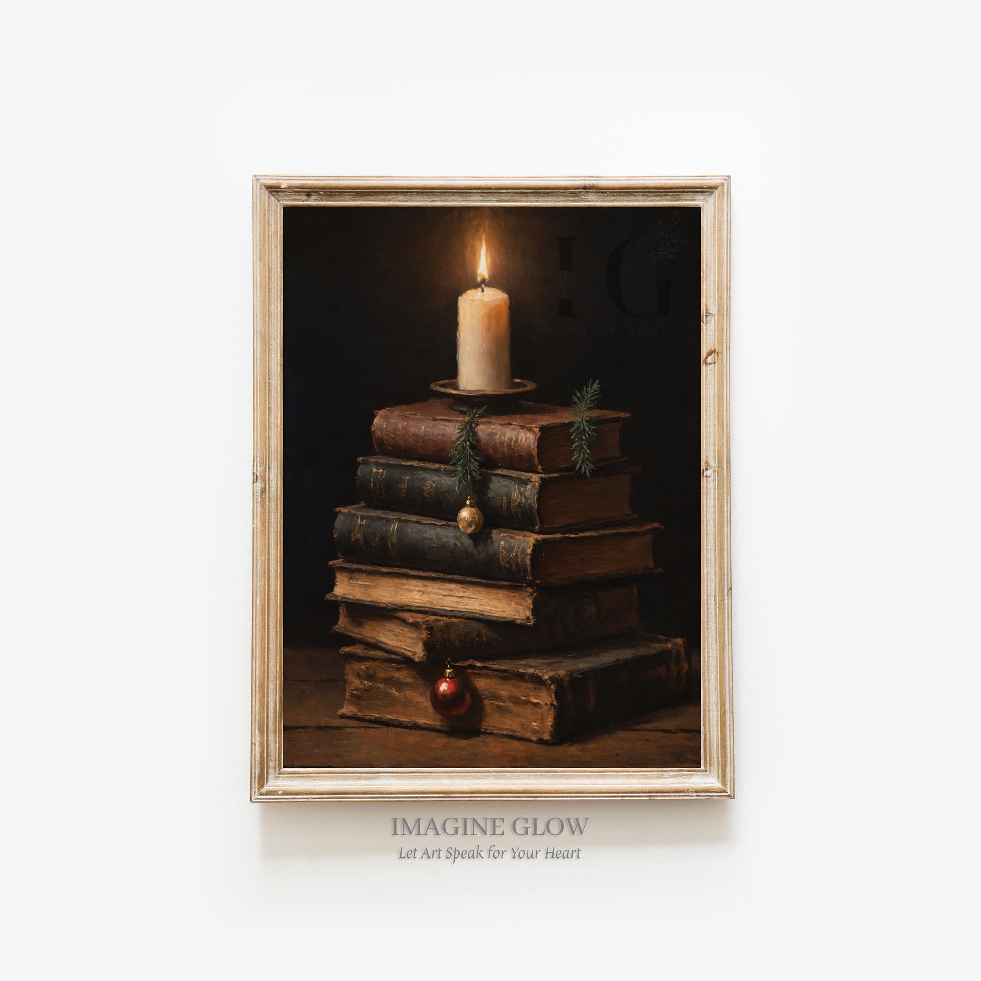 Printable rustic old books art print for festive wall decor