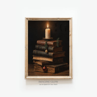 Printable rustic old books art print for festive wall decor