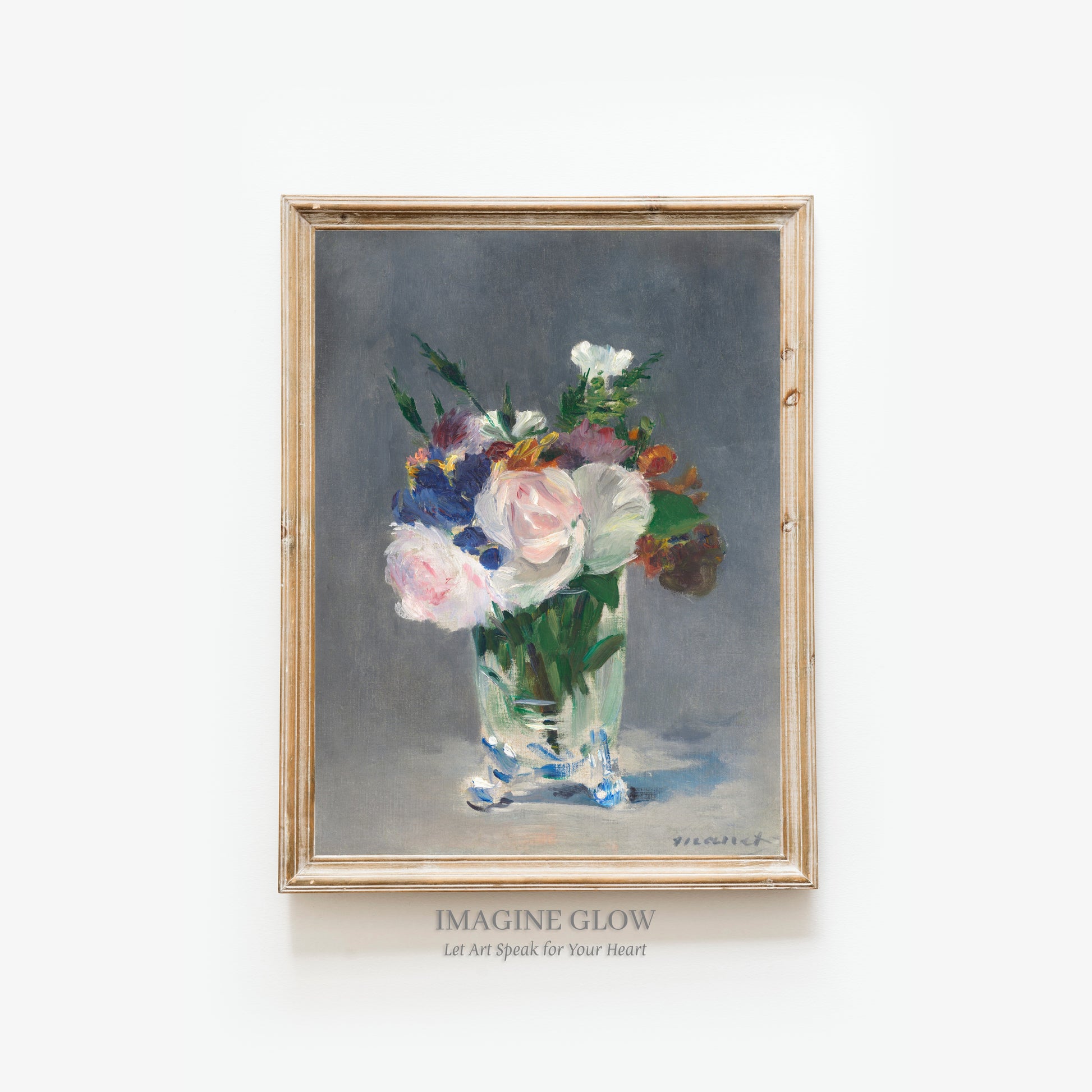 Printable antique flowers in vase print for wall decor