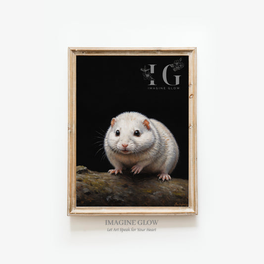 Unique vintage artwork of a lemming in a dark, atmospheric setting