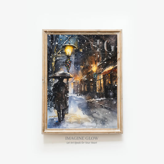 Dark Academia-inspired Christmas night print, perfect for moody holiday wall decor.