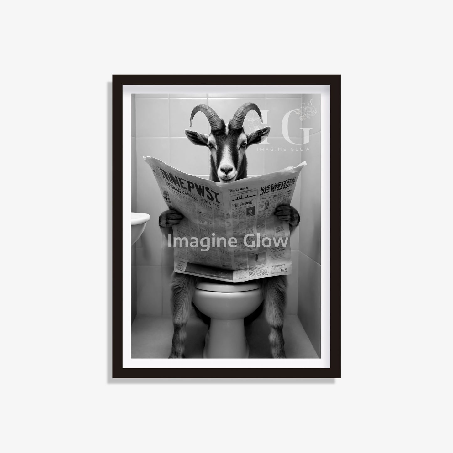 Goat in toilet printable featuring a funny animal illustration