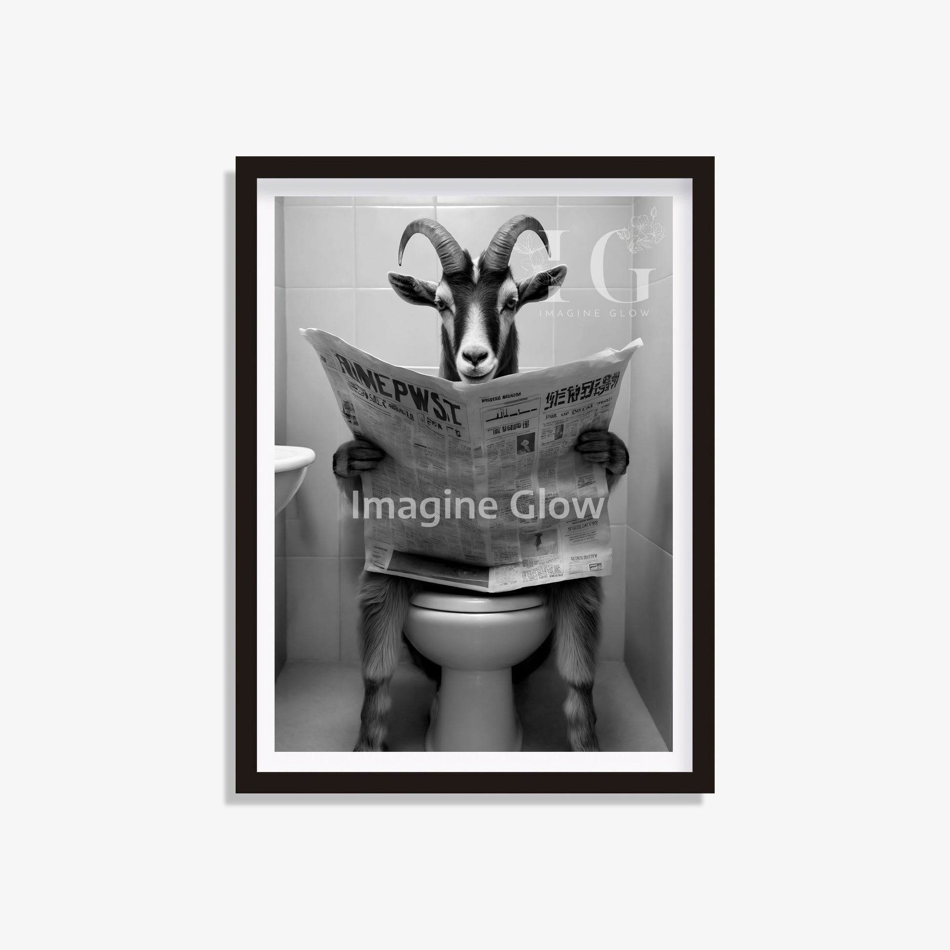 Goat in toilet printable featuring a funny animal illustration