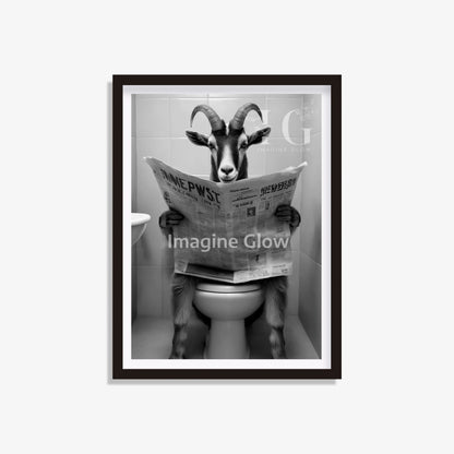 Goat in toilet printable featuring a funny animal illustration