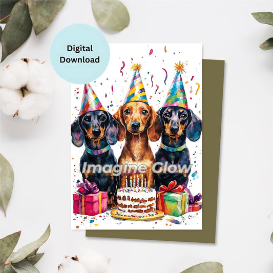 Cute Dachshund dogs birthday party-themed card