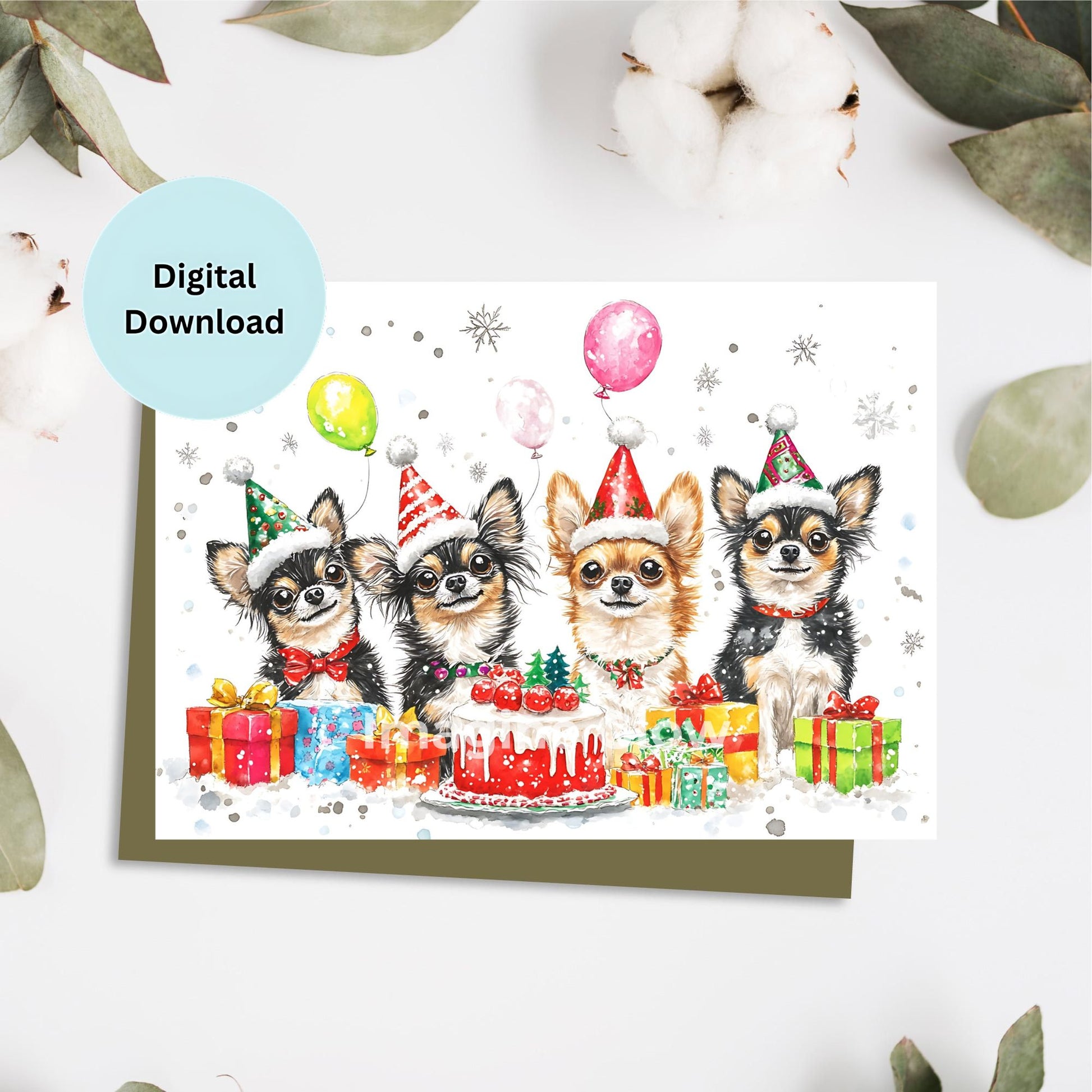 Festive Chihuahua Dogs Christmas card featuring adorable illustrations for the holidays