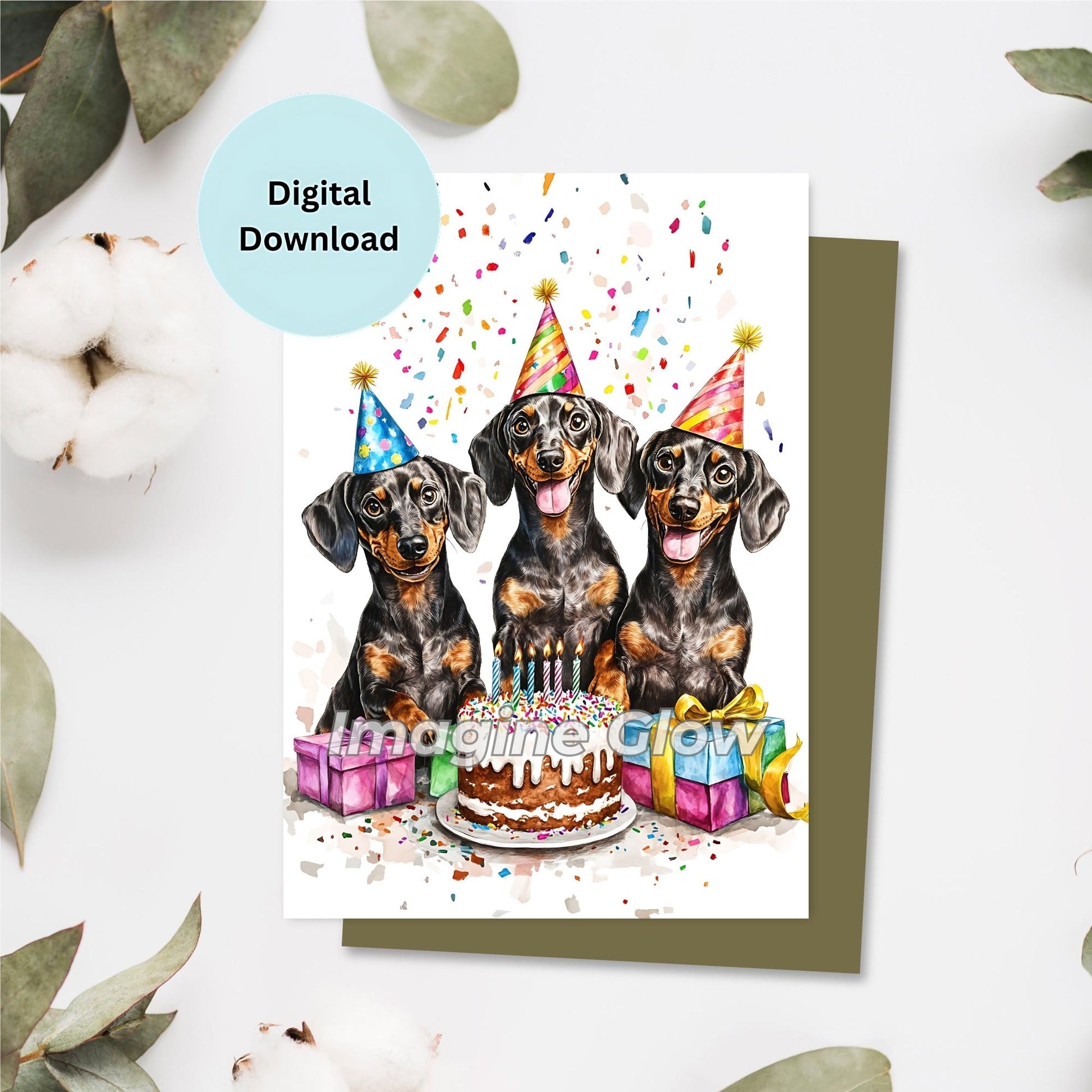 Dachshund dogs birthday card digital download