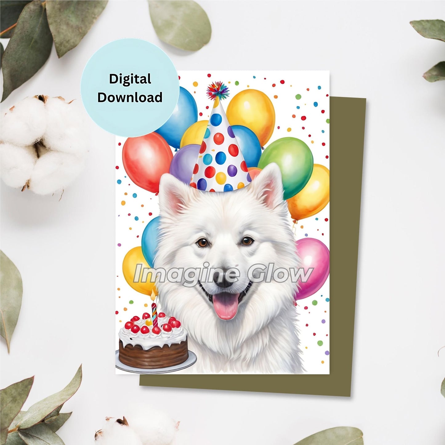 American Eskimo dog birthday card, printable pet greeting card.