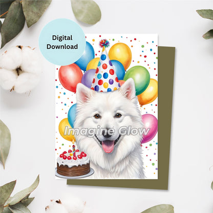 American Eskimo dog birthday card, printable pet greeting card.