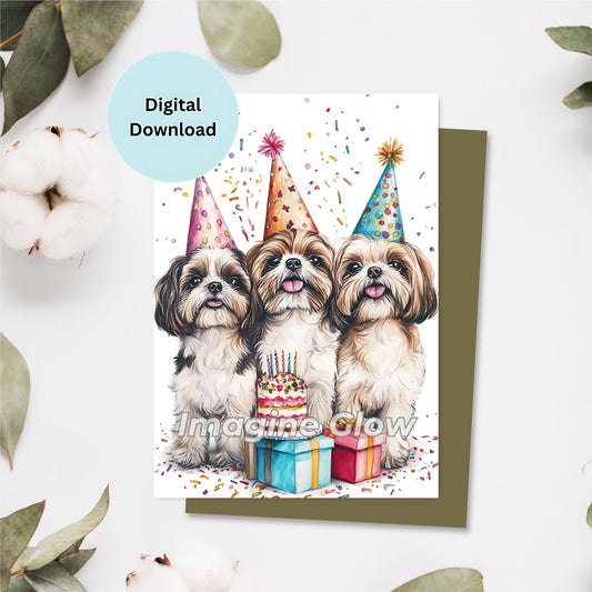 Shih Tzu dogs birthday card digital download