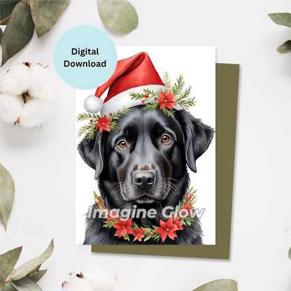 Printable Christmas card featuring a Black Labrador Retriever.