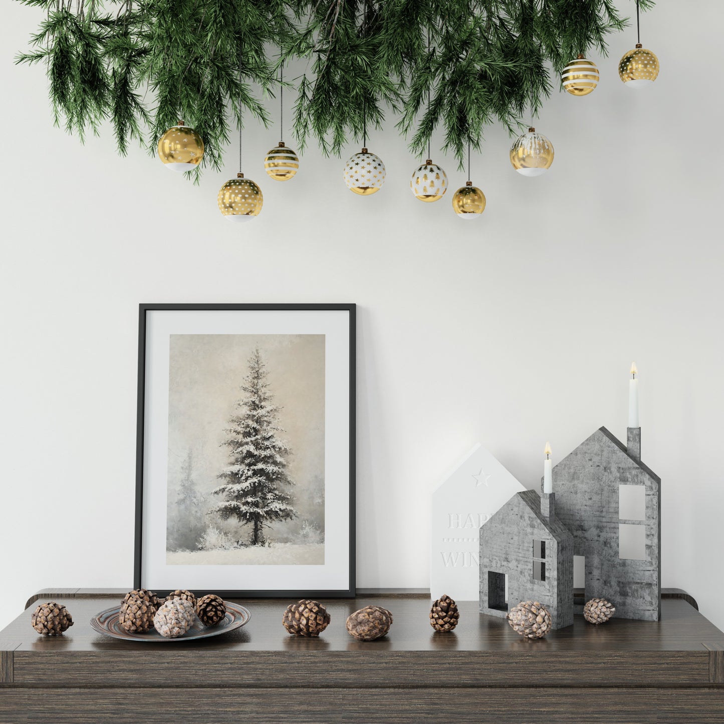 Winter Christmas Tree Art - Printable Festive Wall Decor for Holiday Cheer