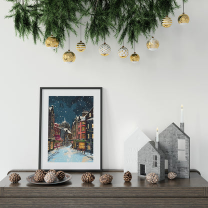 Edinburgh Christmas Street Art Print - Festive Wall Decor