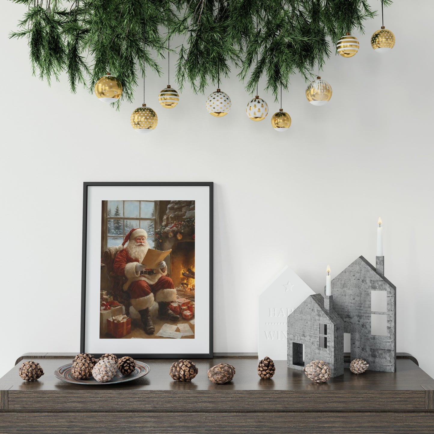 Santa Claus Reading Print - Festive Wall Decor for Holiday Cheer