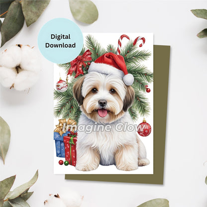 Printable Havanese dog Christmas card for holiday greetings.