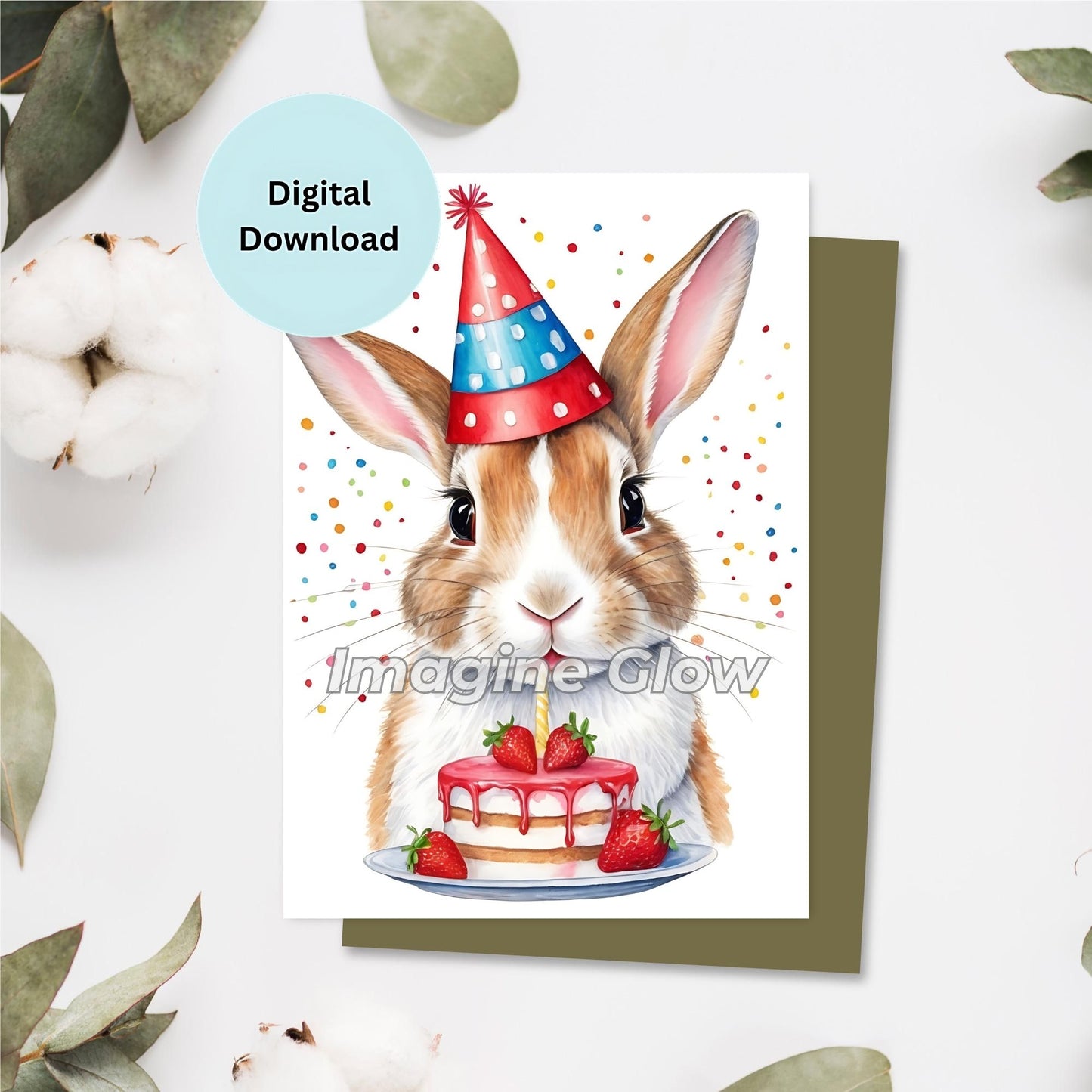 Adorable Bunny design on a printable birthday card for a personal touch.