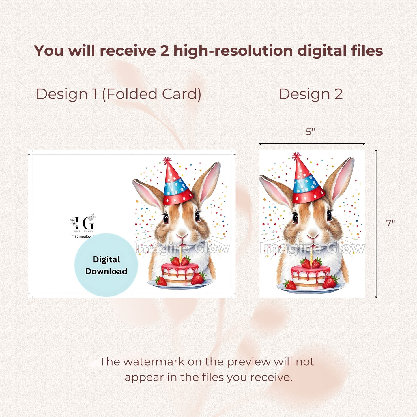 Printable greeting card featuring a bunny, perfect for sending birthday wishes.