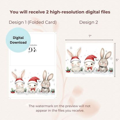 Printable Christmas card featuring a bunny, perfect for spreading seasonal joy.