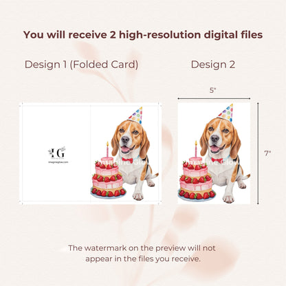 Birthday greeting card featuring a Beagle design, available as a printable.