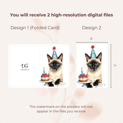 Cute illustration of a Siamese cat for a birthday greeting