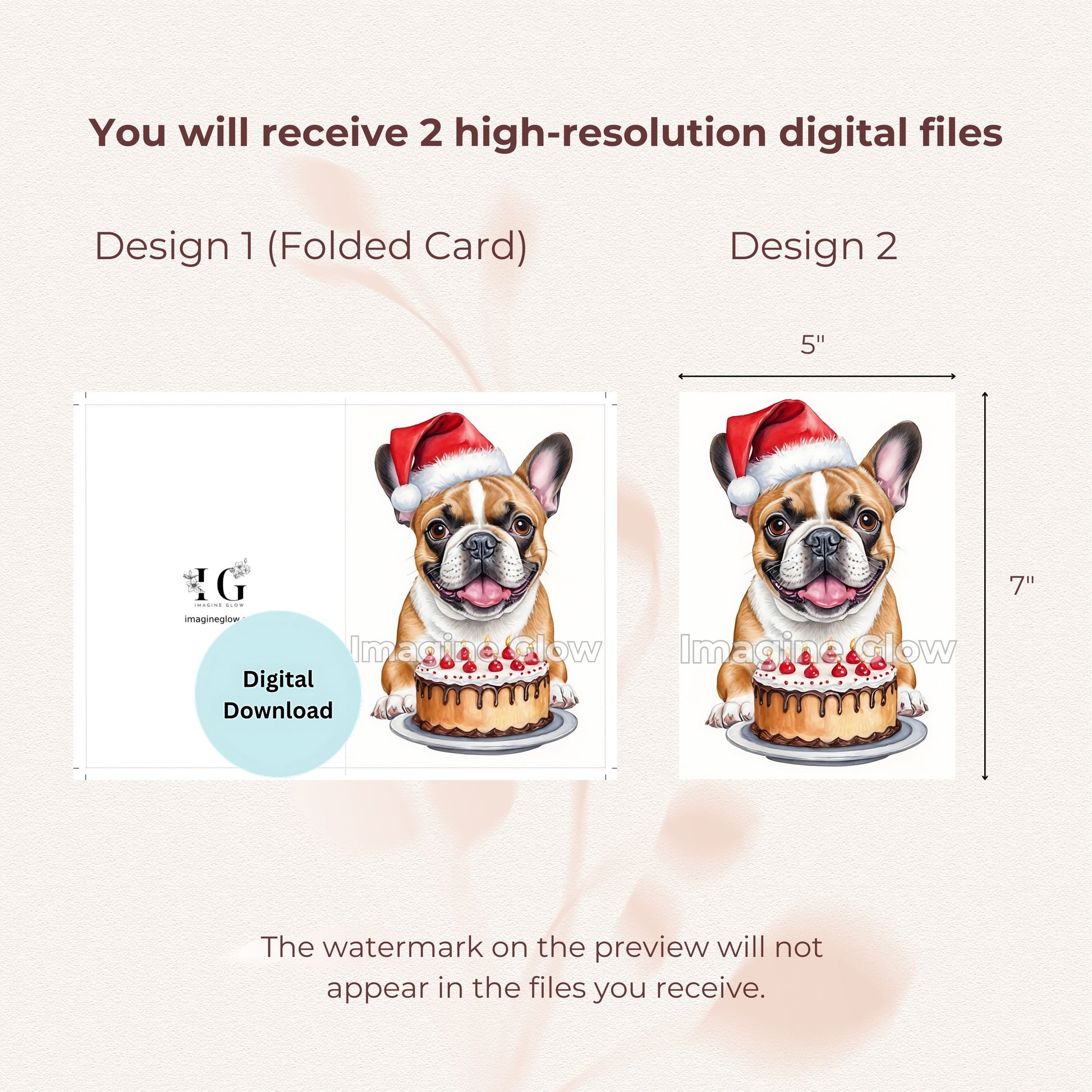 Charming Bulldog design on a printable Christmas greeting card.