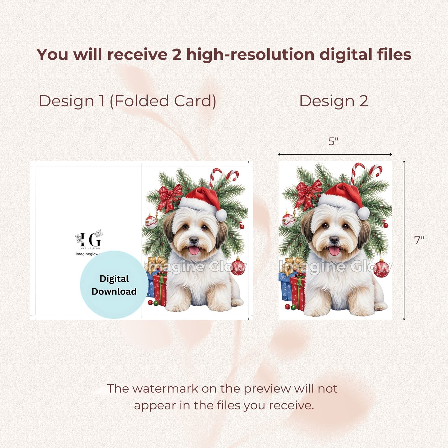 Festive Havanese dog Christmas card, printable for easy holiday wishes.