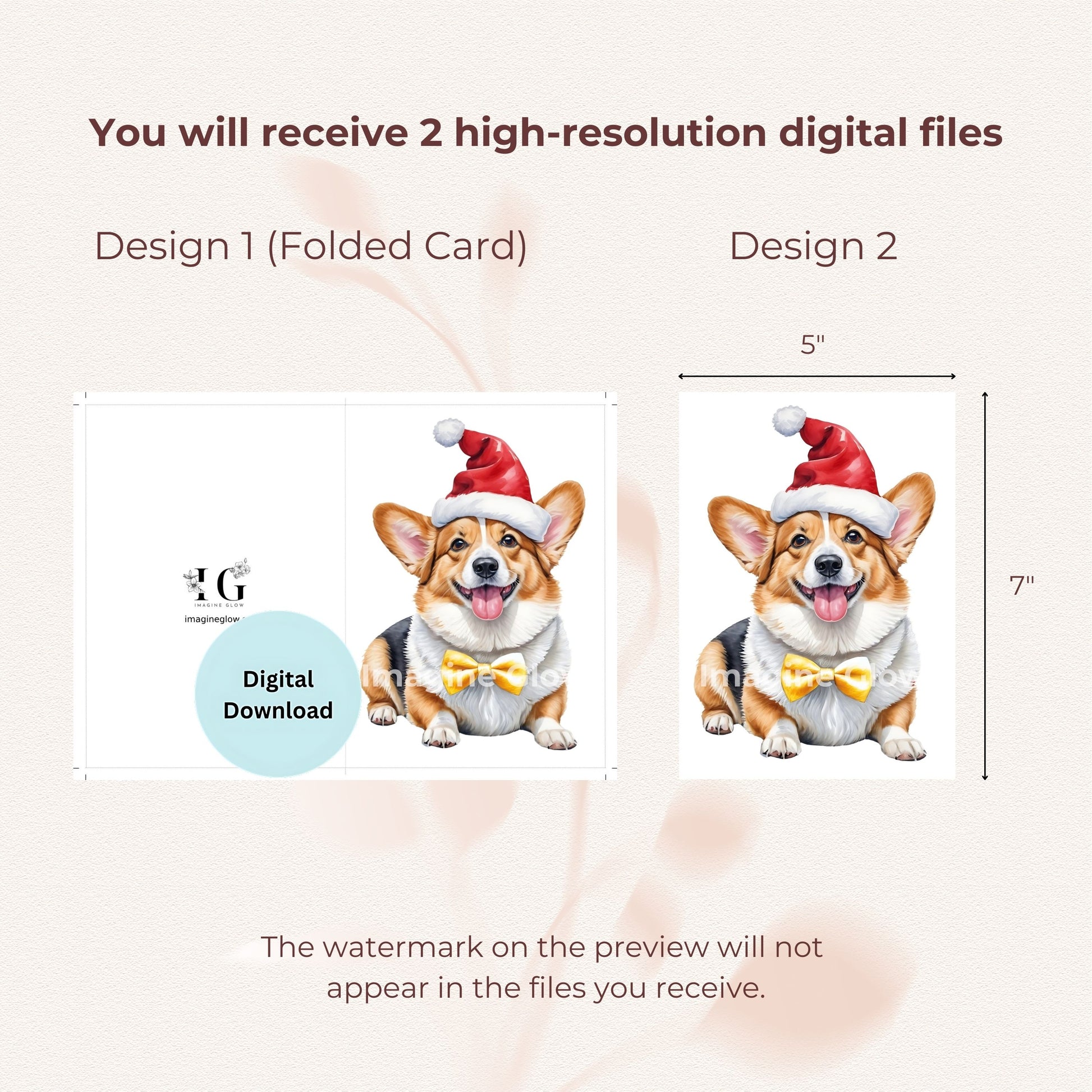 Printable holiday greeting card featuring a cute Welsh Corgi.
