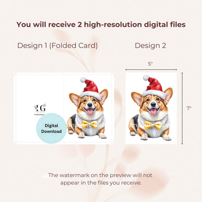 Printable holiday greeting card featuring a cute Welsh Corgi.
