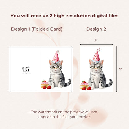 Printable birthday card featuring an American Shorthair cat.