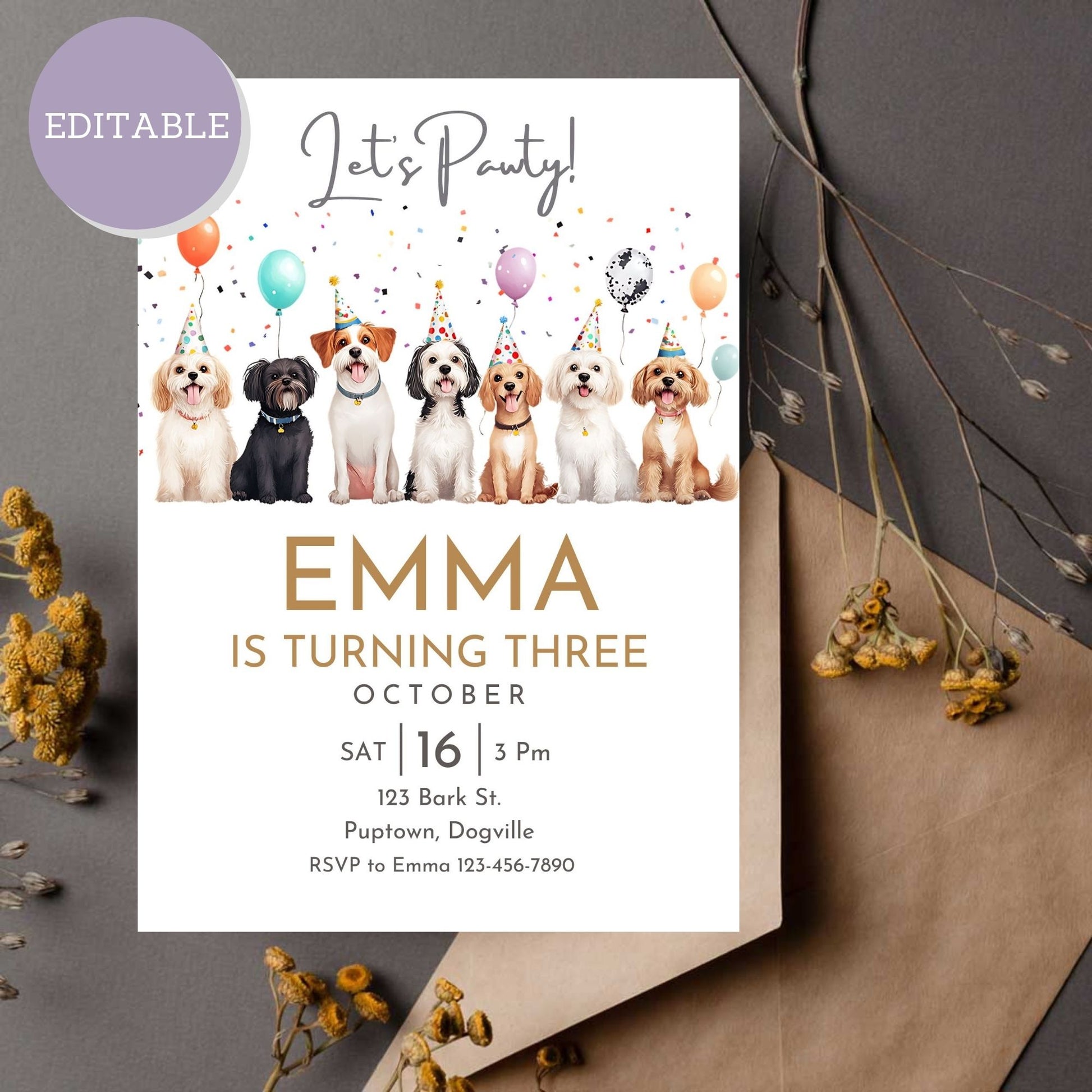 Digital download for a charming dog birthday invite, perfect for pet lovers