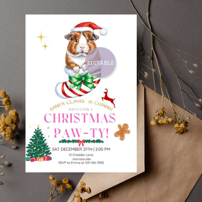 Customizable Guinea Pig Christmas Party Invitation Template for Holiday Celebrations