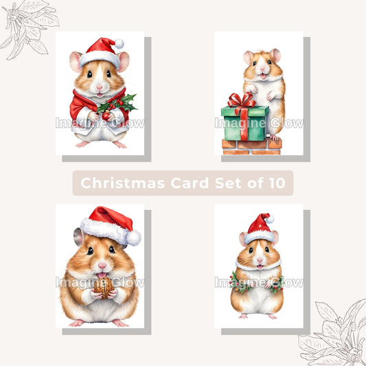 Hamster Christmas Card Set of 11 - Adorable Pet Holiday Cards - Printable Greeting Cards B