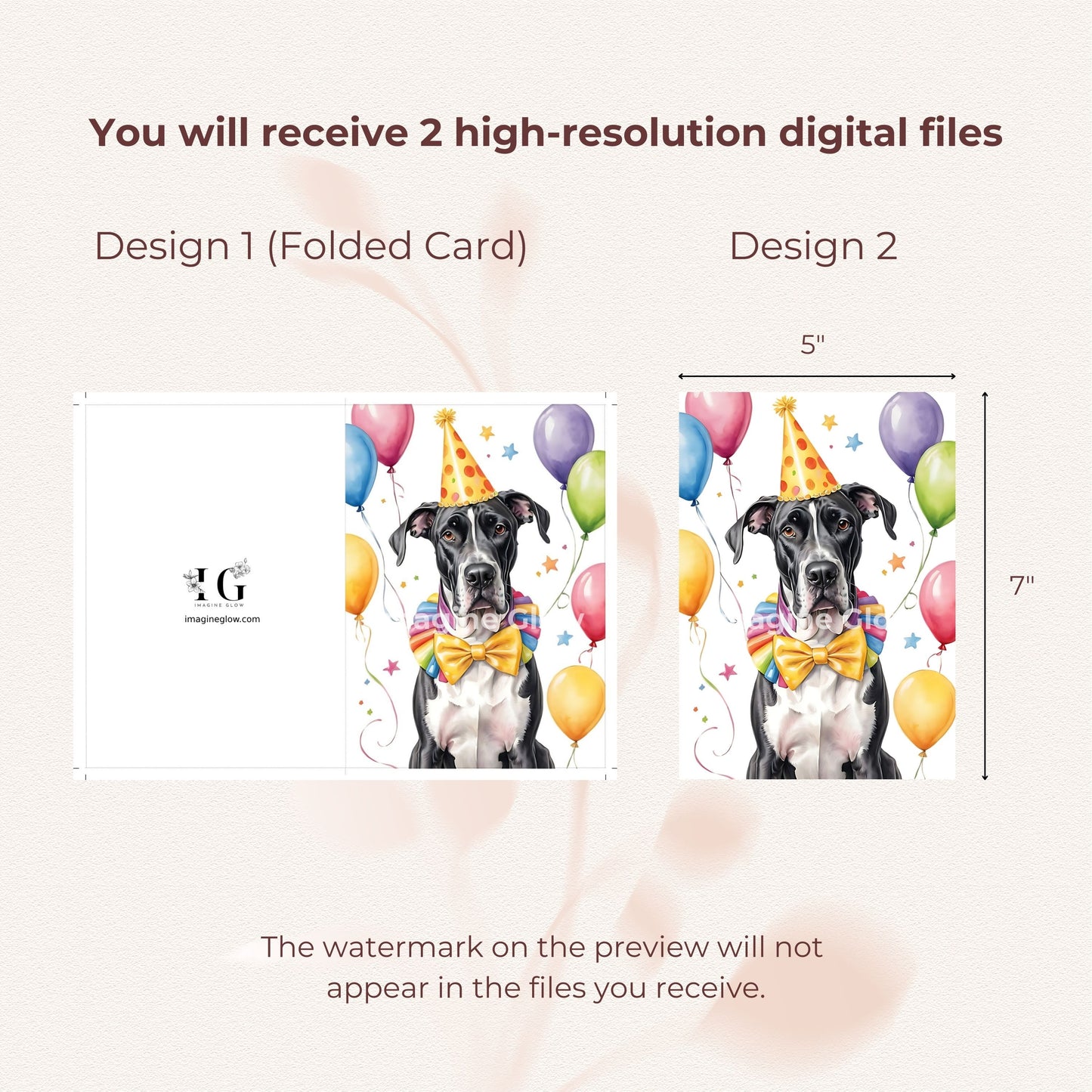 Adorable Great Dane illustration for a birthday greeting