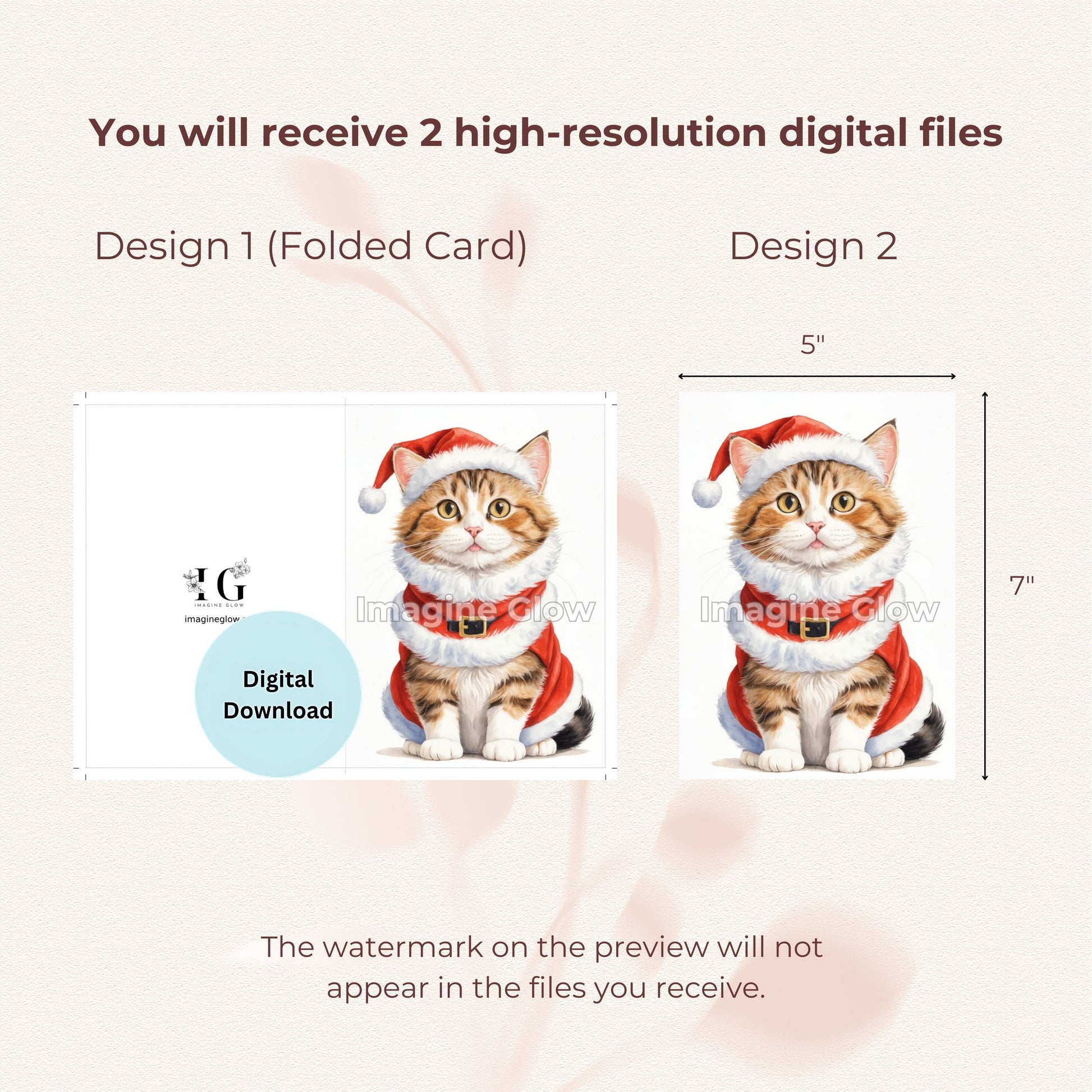 Printable Christmas card set featuring cats in cute costume F, set of 11.