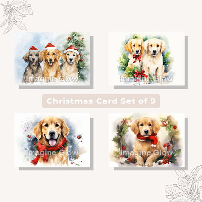 Dog Christmas card set printable featuring 8 unique festive designs