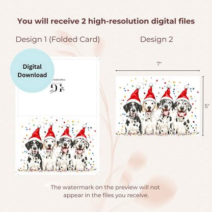 Adorable dog-themed greeting card featuring playful Dalmatians