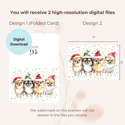 Printable Pomeranian Christmas card ideal for holiday greetings